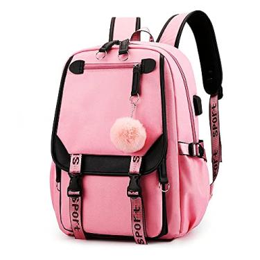 Imagem de Mochila de pano Oxford moda mochila de grande capacidade ao ar livre mochila de estudante do ensino médio (Rosa)