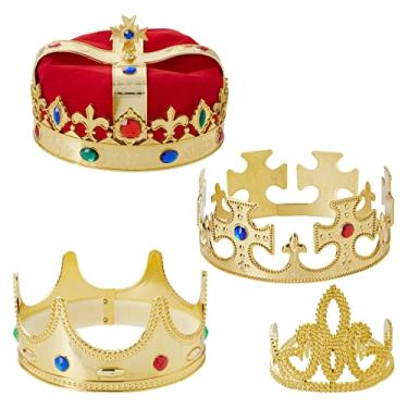Imagem de BLUE PANDA Gold Crown - 4-Pack Royal King and Queen Jeweled Costume Accessories, Party Hat