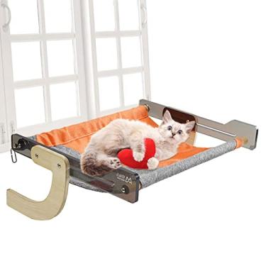 Imagem de Cat Hammock para janela, Rede de janela de gato, Cama de gato economizadora de espaço, poleiro de janela de gato, prateleiras de gato de segurança Assento de gato montado em janela com economia Junipi