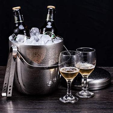 Imagem de 3Balde de gelo de aço inoxidável do litro, camada dupla isolada com tampa e pinças de gelo, balde de gelo durável, ideal para reuniões do bbq, vinho, uísque, champanhe, barra, festa e piquenique