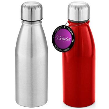 Imagem de Kit 2x Squeeze Alumínio 500 ml Wave TopGet Prata e Vermelho