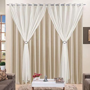 Imagem de Cortina 2 Mts Sala Quarto Voal com Microfibra para Trilho Suisso Bege Barata