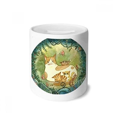 Imagem de DIYthinker Miaoji Caixa de Dinheiro com Pintura de Gato Família Fantasia, Porta-Moedas de Cerâmica Presente