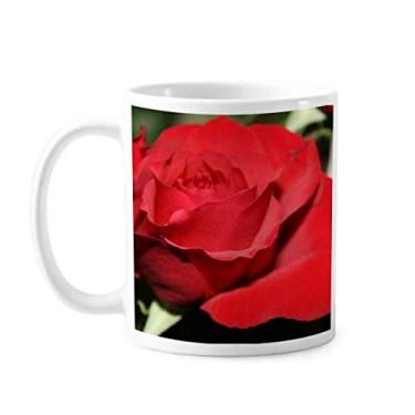 Imagem de Caneca vermelha de flores rosas grandes Caneca cerâmica café porcelana copo talheres