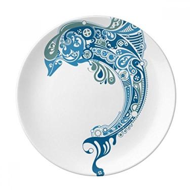 Imagem de Prato ilustrado de golfinho do oceano azul decorativo de porcelana salver louça de jantar