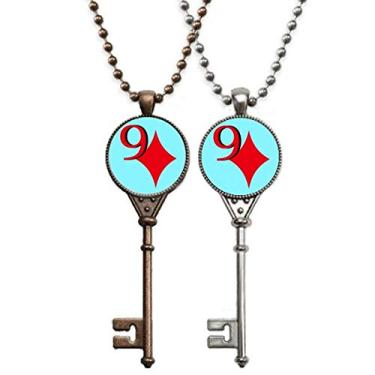 Imagem de OFFbb-USA Wealth Diamond 9 Colar com pingente de chave de pôquer para decoração de casais