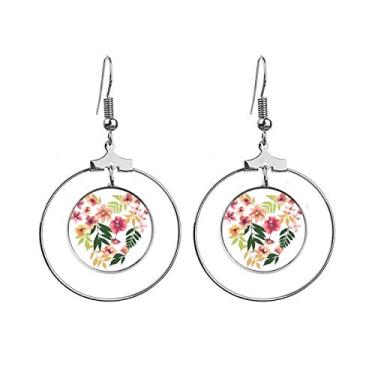 Imagem de Brincos de Aquarela com Folhas de Flores e Argola Pendente