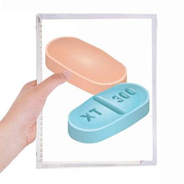 Imagem de Produtos de saúde com ilustração de comprimidos, caderno de folhas soltas, diário recarregável, papelaria