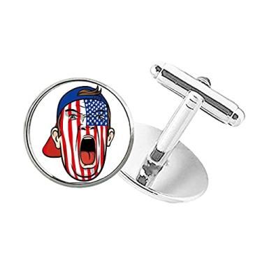 Imagem de DIYthinker Abotoaduras com clipe de botão redondo para pintura da bandeira dos EUA