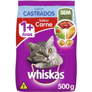 Imagem de Ração Whiskas Carne para Gatos Adultos Castrados - 500 g