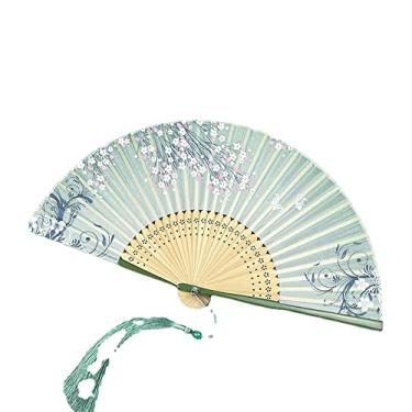 Imagem de XIALON 1 ventilador dobrável verde antigo de 21 cm feminino clássico chinês Hanfu Qipao ventilador dobrável