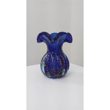 Imagem de Vaso de Murano Azul Marinho com Pó de Ouro M