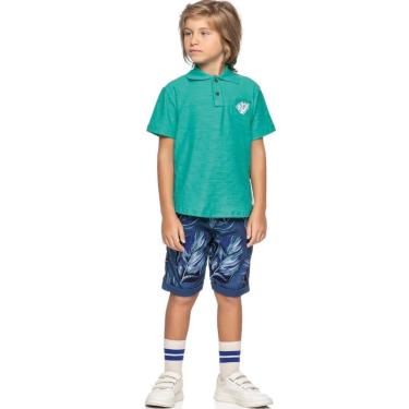 Imagem de Conjunto Infantil Menino Verão Camisa Pólo e Bermuda Folhagens 2 peças Tam 4 a 12 - Angerô-Masculino
