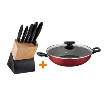 Imagem de Kit - Faqueiro Plenus 6 Peças + 1 Panela Wok 28cm Vermelha - Tramontina