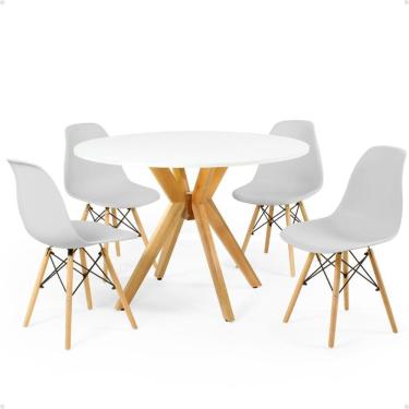 Imagem de Conjunto Mesa de Jantar Redonda Marci Branca 100cm com 4 Cadeiras Eames Eiffel - Cinza