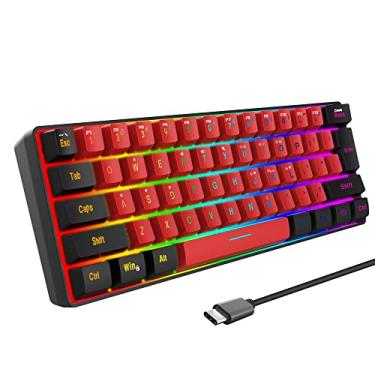 Imagem de Snpurdiri Teclado para jogos 60% com fio, mini teclado RGB verdadeiro, teclado pequeno compacto de 61 teclas à prova d'água para jogadores de PC/Mac, digitador, viagem, fácil de transportar