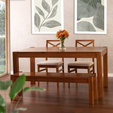 Imagem de Conjunto Primavera Mesa de Jantar Madeira Maciça com 2 Cadeiras e 1 Banco CabeCasa MadeiraMadeira Marrom