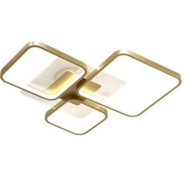 Imagem de Luminária de Teto Plafon Moderno 3 Círculos ou Quadrados 40W Led Morno 3000K Bivolt (Quadrados Dourados)