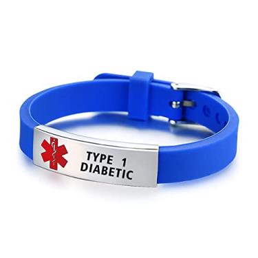 Imagem de LuxglitterLin Pulseira de identificação de alerta médico gravada a laser ELIOUS pulseira preta ajustável para homens e mulheres primeiros socorros de emergência 21,6 cm, Metal, Base
