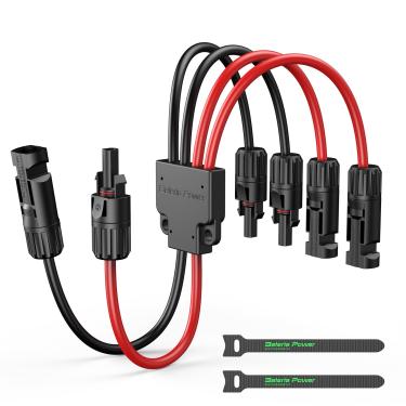 Imagem de Bateria Power Conectores solares para 2 painéis solares, divisor de conectores de painel solar à prova d'água IP68, adaptador paralelo de 4 a 2 ramos Y para extensão de cabo solar