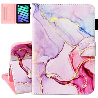 Imagem de Dteck Capa para iPad mini (A17 Pro/A15) 7/6ª geração (versão 2024/2021) 8,3 polegadas, capa protetora de couro PU com função hibernar e ficar de pé, capa fólio magnética leve, mármore rosa
