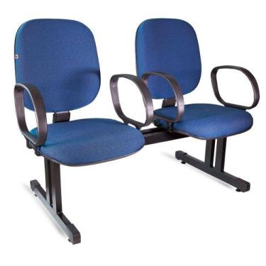 Imagem de Longarina Diretor 2 Lugares Braços Tecido Azul Com Preto - Shop Cadeir