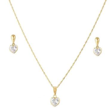 Imagem de Conjunto Corrente Pingente E Brinco Coração De Ouro 18k 750 - DR Jóias
