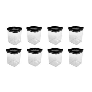 Imagem de Kit 8 Potes Multiuso Tampa Preta - 8-300ML - Injeplastec