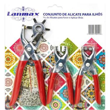Imagem de Conjunto 3 Alicates Para Furar E Aplicar Ilhós E Botão Metal - LANMAX