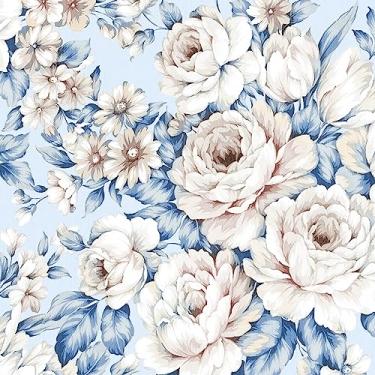 Imagem de FunStick Papel de parede romântico de 44,5 cm × 3 m flores rosa claro fundo azul brilhante