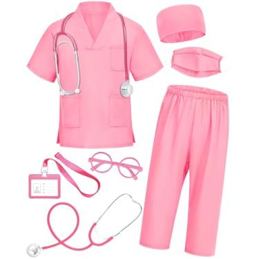 Imagem de ICECUTE Fantasia de médico para crianças com acessórios, 7 peças, fantasia infantil de Halloween para meninos e meninas, 3-11 anos (rosa, 4-5T)