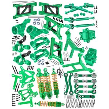 Imagem de RC Aluminum Metal Shocks&Drive Shaft Axles&Suspension Arms&Steering Block&Camber Links Toe Links&Gearbox&Body Posts Mount&Shock Tower Upgrades Parts for 1/18 LaTrax Teton Desert Prerunner,Green