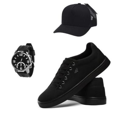 Imagem de Kit Sapatenis Masculino Casual Com Relogio e Bone Exclusivo - REF, Pre