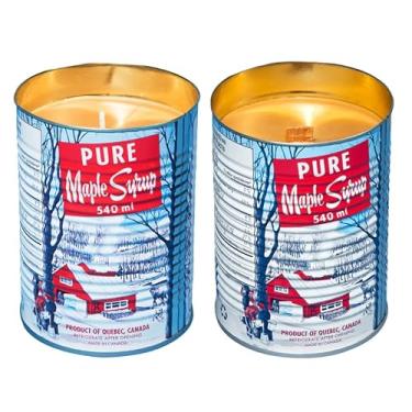 Imagem de Seracon Vela de lata de xarope de bordo feita à mão, aroma autêntico de bordo com cera de soja natural e sem chumbo (pavio de algodão e pavio de madeira)