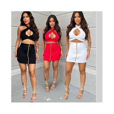 Imagem de Conjunto Feminino (cropped + saia) Modinha/ Moda Blogueira Tamanho úni