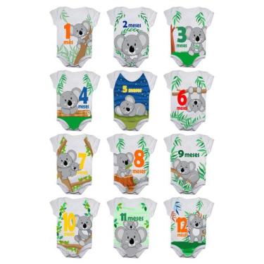 Imagem de Kit Body Bebê Mesversario Manga Curta Coalas 12 Bodies de 1 a 12 Meses