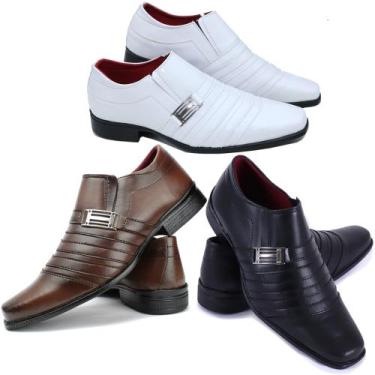 Imagem de Sapato masculino social pizzolev kit 3 pares branco marrom e preto, Br