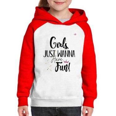 Imagem de Moletom Infantil Girls just wanna have fun! - Foca na Moda, Branco, Ve