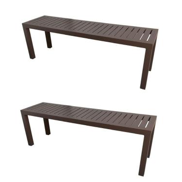 Imagem de Kit 2 Bancos Ripados 2.00m Em Alumínio Área Externa Luxo Marrom