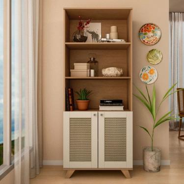 Imagem de Armário Multiuso Trama 2 Portas 4 Prateleiras Cinamomo/Off White - Artely