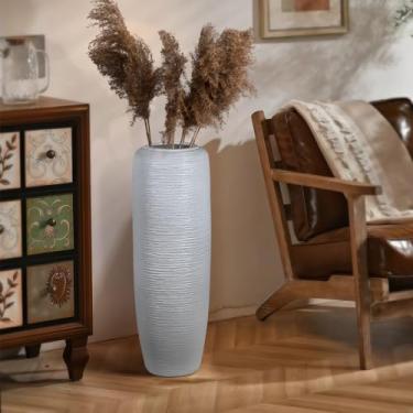 Imagem de Vaso alto de cerâmica rústica branca para casa de fazenda, vaso grande vintage de 60 cm, vaso rústico de cerâmica terracota para decoração de casa, sala de estar, mesa de entrada, mesa, cozinha,