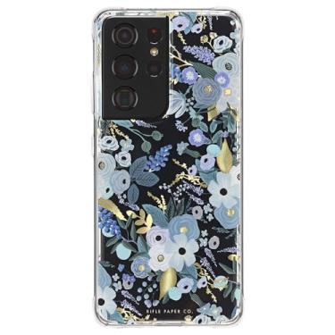 Imagem de Rifle Paper Co - Capa para Samsung Galaxy S21 Ultra 5G - Proteção contra quedas de 3 metros - Elementos dourados - 6,8 polegadas - Festa no jardim azul