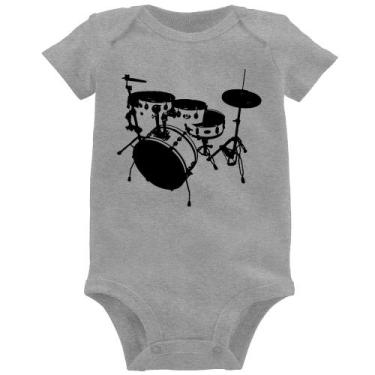 Imagem de Body Bebê Bateria Música Baterista - Foca na Moda, Cinza, P