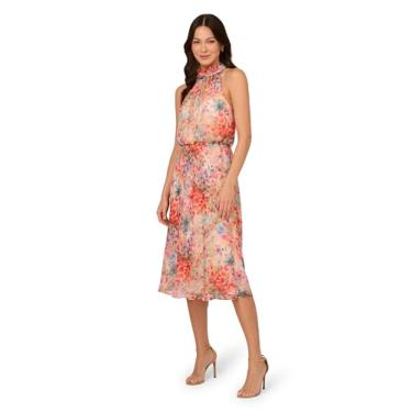 Imagem de Adrianna Papell Vestido midi feminino frente única, Vermelho Multi, 50
