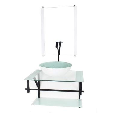 Imagem de Gabinete Vidro Banheiro 60Cm Ap Cuba Redonda Branco Torneira - Cubas E