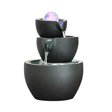 Imagem de Fonte de mesa fonte interna fonte de mesa preto nível 3 tigela de cerâmica fontes de cachoeira relaxamento recurso de água meditação fonte de mesa para decoração de escritório em casa fonte interna