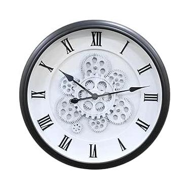 Imagem de Relógio de Parede Clássico, Vintage com Engrenagens Decorativas, 40 cm, Visor Analógico Números Romanos, Fundo Branco, de Escritório, Sala, Cozinha