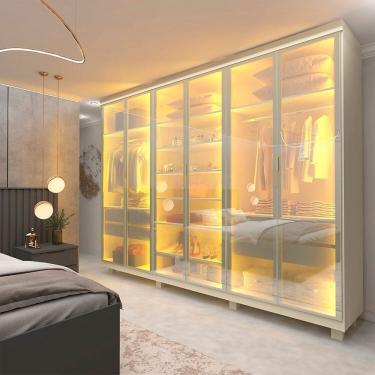 Imagem de Guarda-Roupa Casal 6 Portas, com 6 Portas Reflecta com Pés com Led Imperatriz 100% MDF Off White