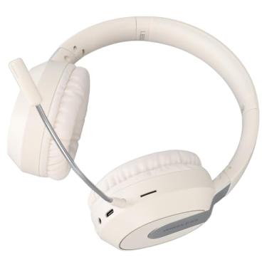 Imagem de Fone de Ouvido Sem Fio, Fones de Ouvido Sem Fio Com Microfone Destacável Bluetooth Leve e Confortável para Chamadas (Bege)