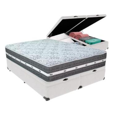 Imagem de Box Baú Queen Branco Colchão Black Graphite 32 Molas Anjos